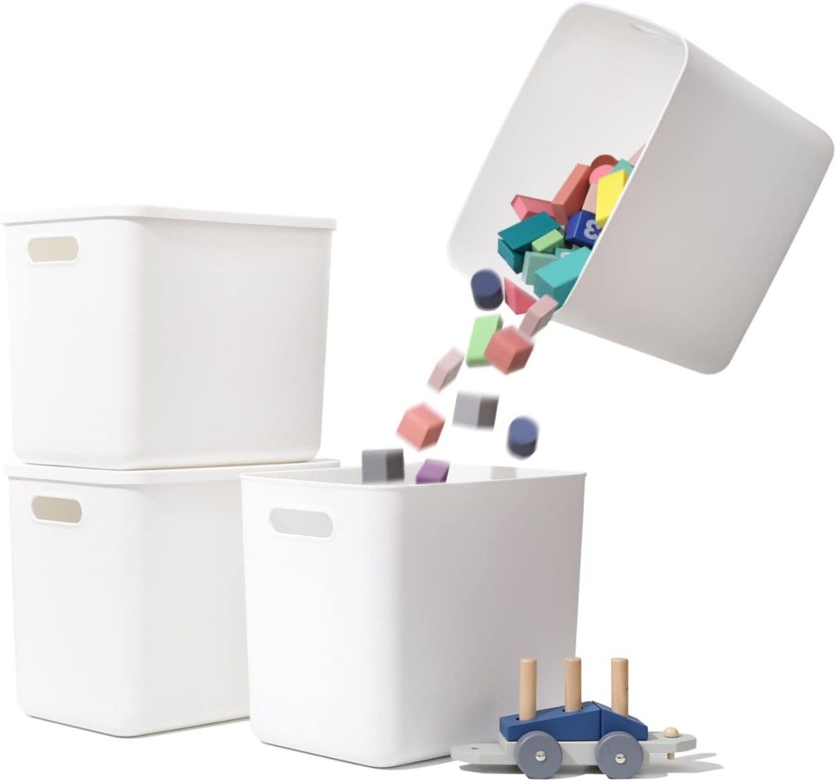 Plastic Storage Baskets Bins Boxes With Lids,Organizing Container White Storage Organizer Bins For Shelves Drawers Desktop Playroom Classroom Office,4-Pack